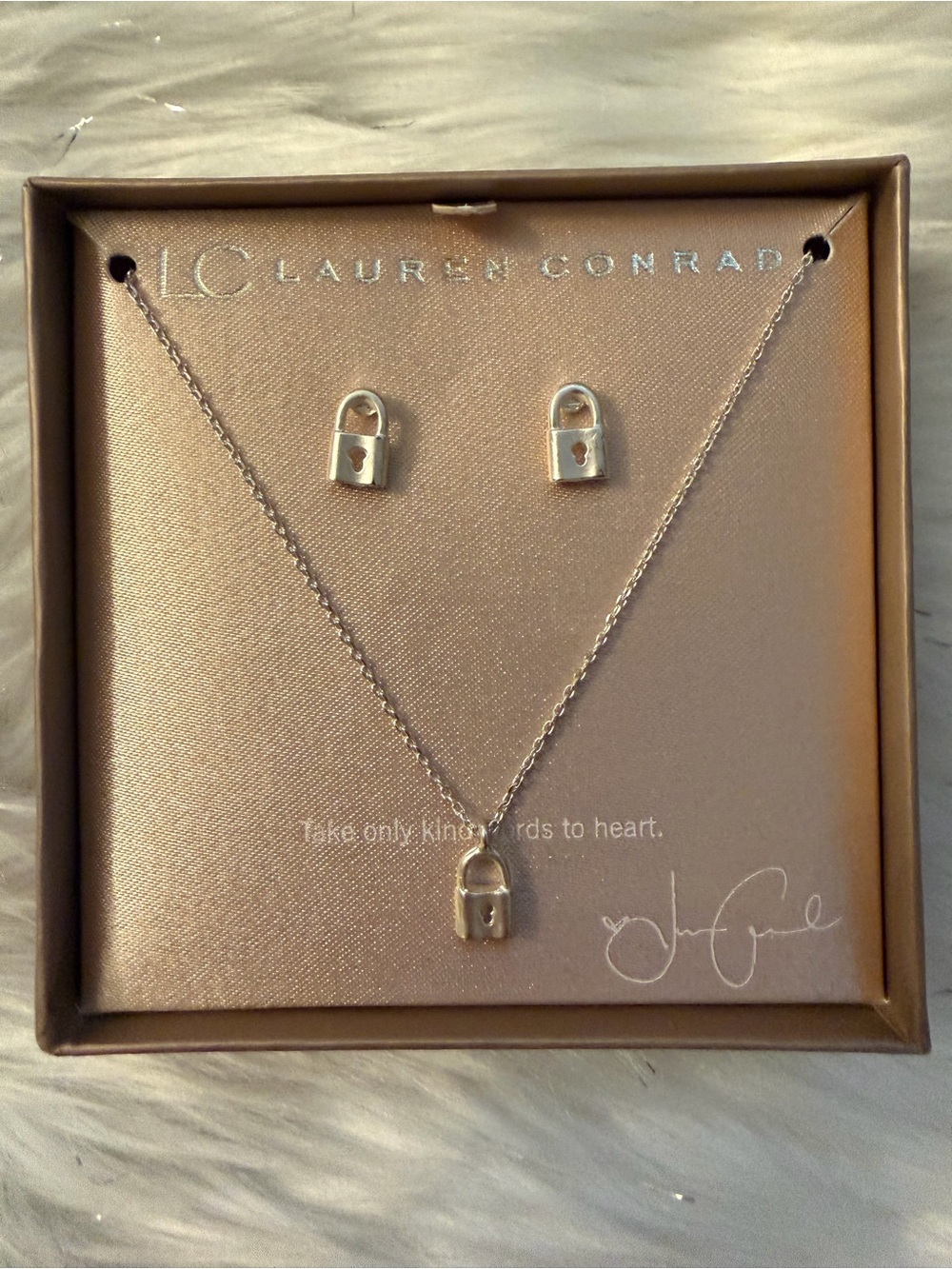Silver Padlock Necklace and Earrings Set